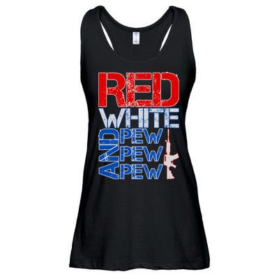 Red White And Pew Pew Pew USA Guns Ladies Essential Flowy Tank
