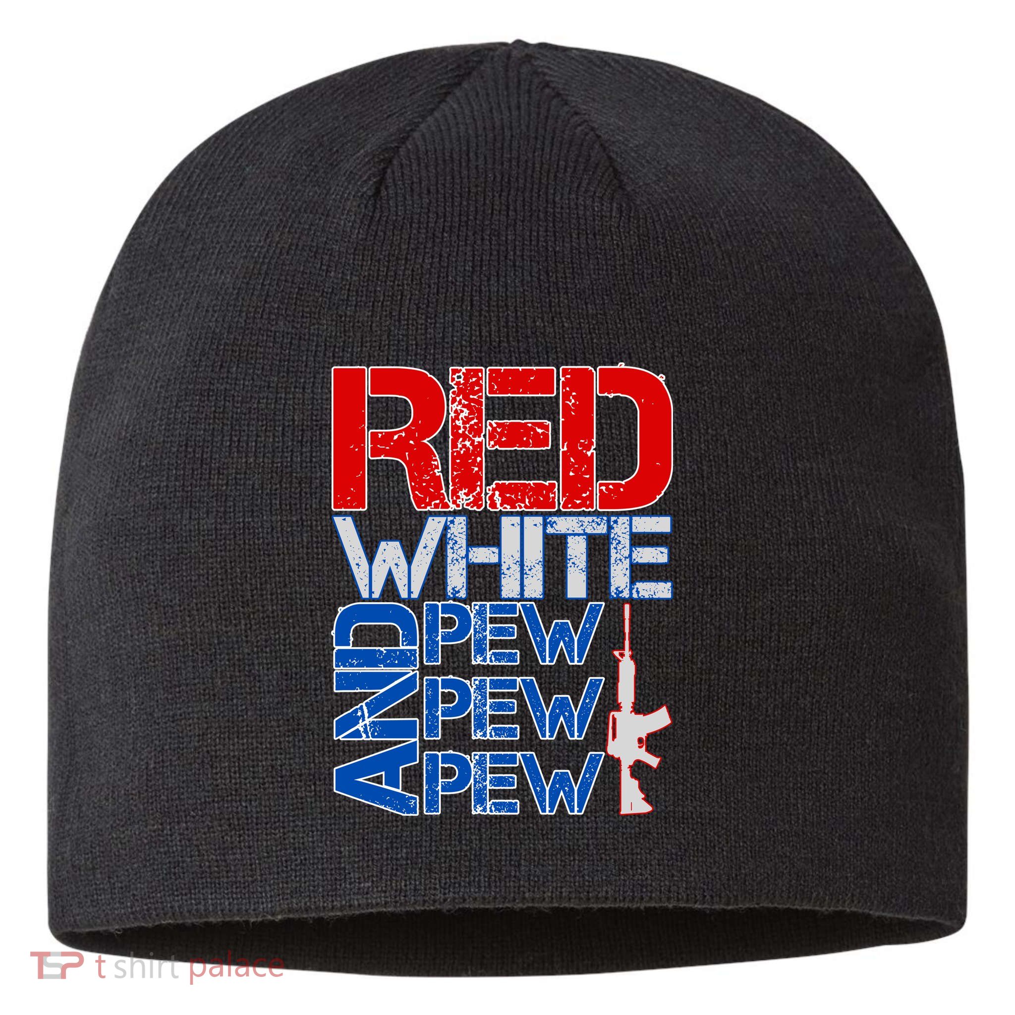 Red White And Pew Pew Pew USA Guns Sustainable Beanie