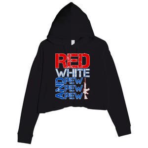 Red White And Pew Pew Pew USA Guns Crop Fleece Hoodie