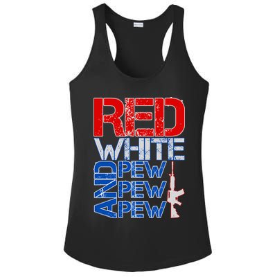 Red White And Pew Pew Pew USA Guns Ladies PosiCharge Competitor Racerback Tank