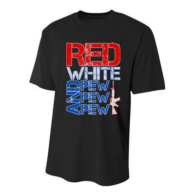Red White And Pew Pew Pew USA Guns Youth Performance Sprint T-Shirt