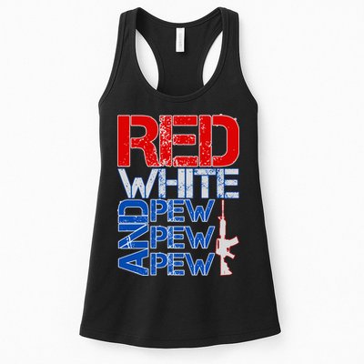 Red White And Pew Pew Pew USA Guns Womens Tank Top