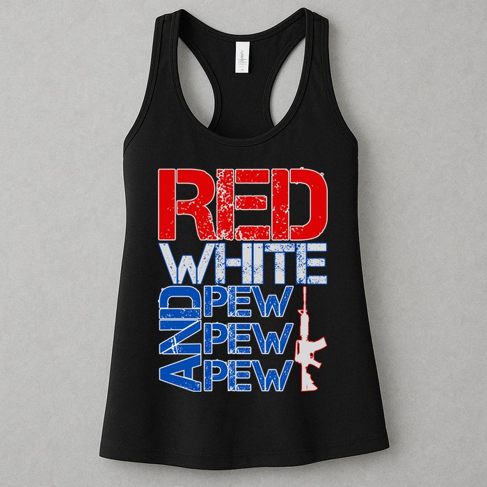 Red White And Pew Pew Pew USA Guns Womens Tank Top