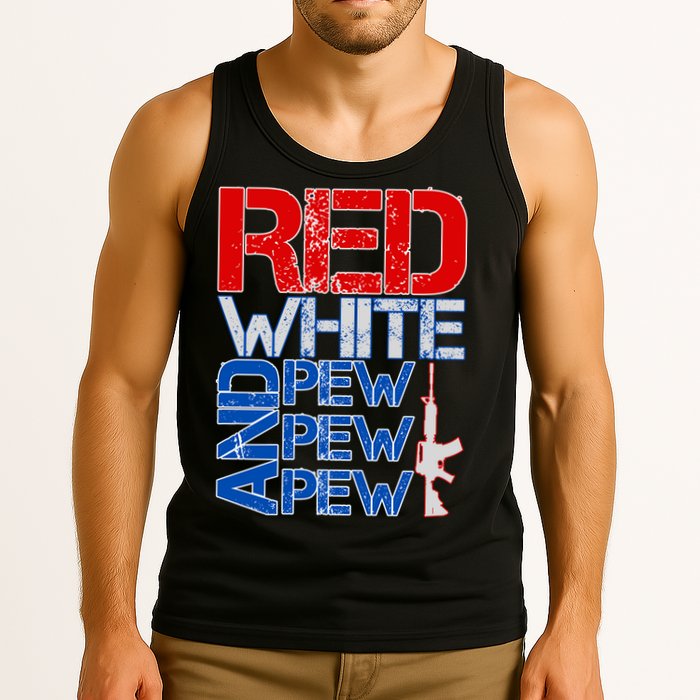 Red White And Pew Pew Pew USA Guns Tank Top
