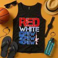 Red White And Pew Pew Pew USA Guns Tank Top