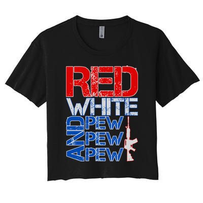 Red White And Pew Pew Pew USA Guns Crop Top