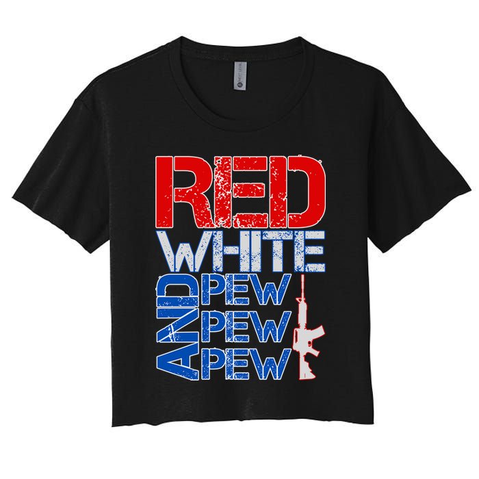Red White And Pew Pew Pew USA Guns Crop Top