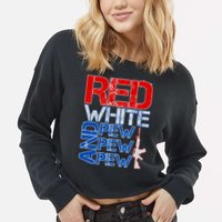 Red White And Pew Pew Pew USA Guns Cropped Pullover Crew