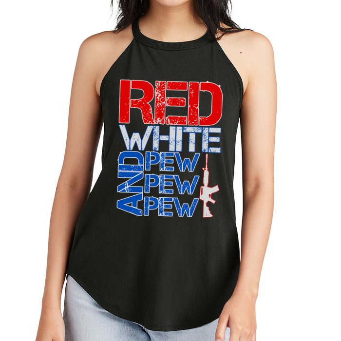 Red White And Pew Pew Pew USA Guns Women's Perfect Tri Rocker Tank