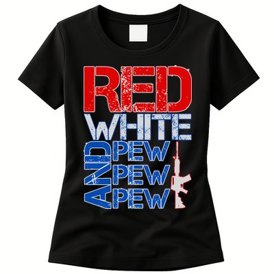 Red White And Pew Pew Pew USA Guns Womens T-Shirt