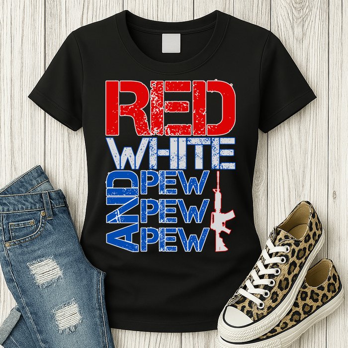 Red White And Pew Pew Pew USA Guns Womens T-Shirt