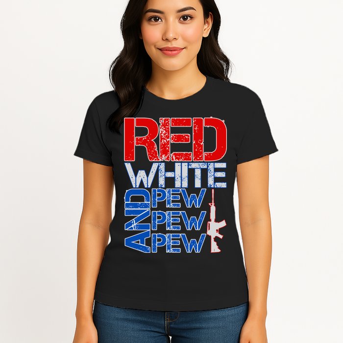 Red White And Pew Pew Pew USA Guns Womens T-Shirt