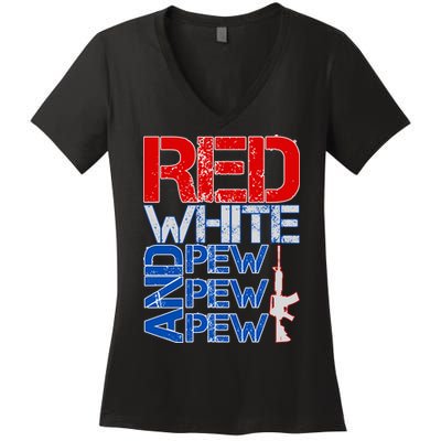 Red White And Pew Pew Pew USA Guns Women's V-Neck T-Shirt