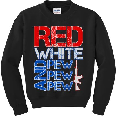 Red White And Pew Pew Pew USA Guns Kids Sweatshirt
