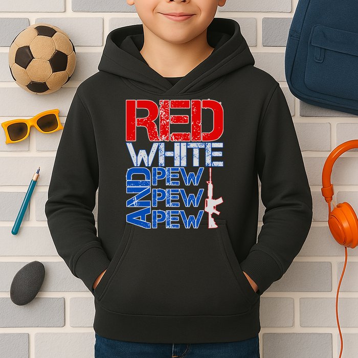 Red White And Pew Pew Pew USA Guns Kids Hoodie