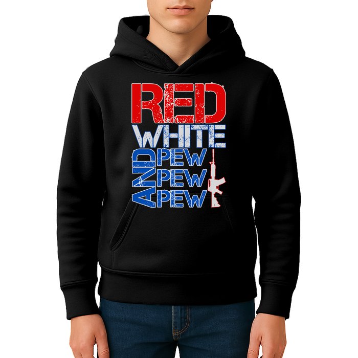 Red White And Pew Pew Pew USA Guns Kids Hoodie