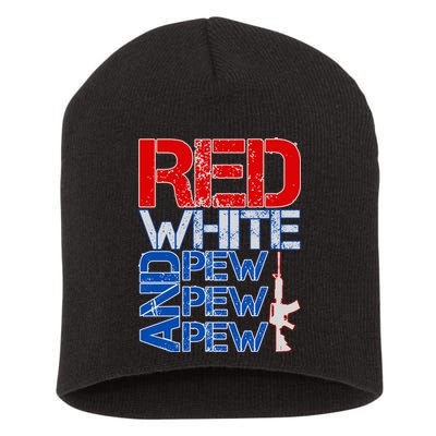 Red White And Pew Pew Pew USA Guns Short Acrylic Beanie