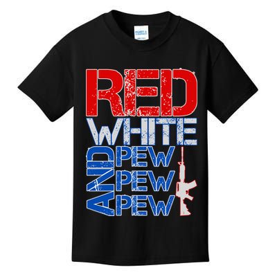 Red White And Pew Pew Pew USA Guns Kids T-Shirt