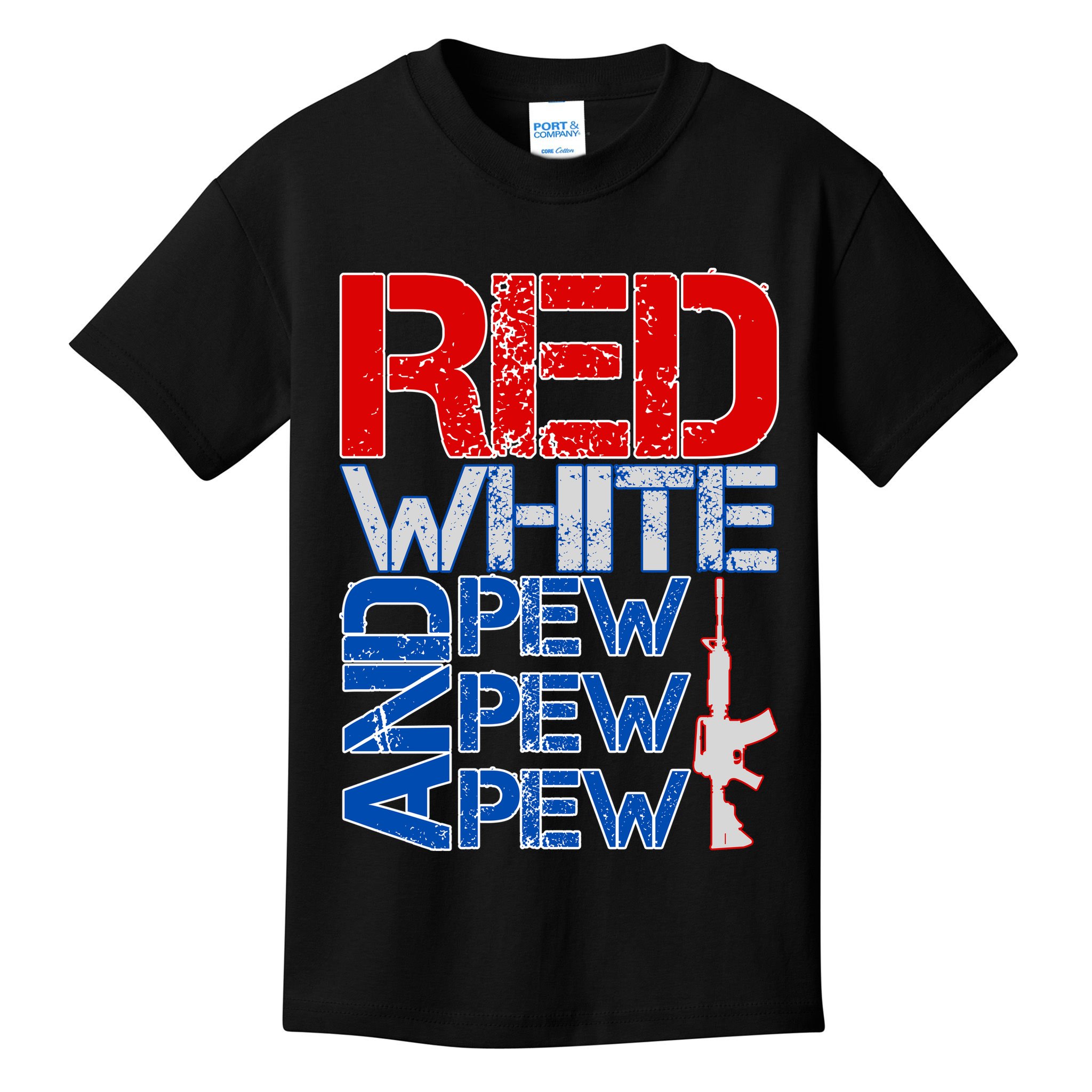 Red White And Pew Pew Pew USA Guns Kids T-Shirt