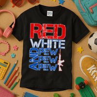 Red White And Pew Pew Pew USA Guns Kids T-Shirt