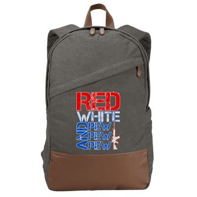 Red White And Pew Pew Pew USA Guns Cotton Canvas Backpack