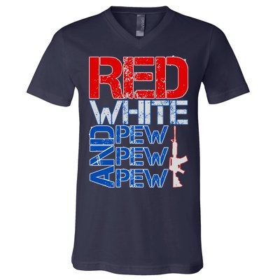 Red White And Pew Pew Pew USA Guns V-Neck T-Shirt