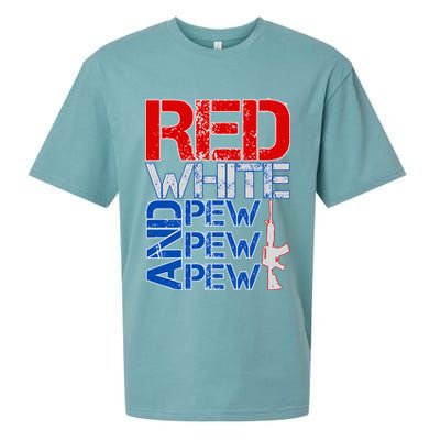 Red White And Pew Pew Pew USA Guns Sueded Cloud Jersey T-Shirt
