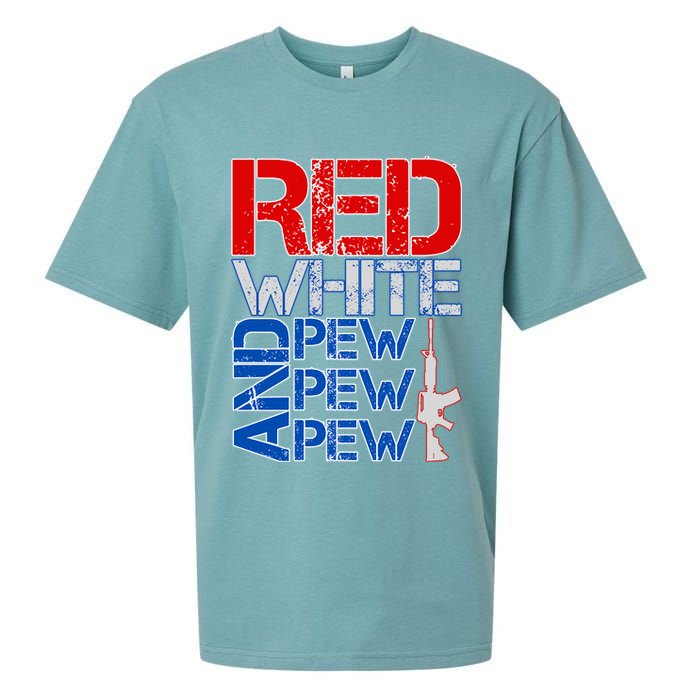 Red White And Pew Pew Pew USA Guns Sueded Cloud Jersey T-Shirt