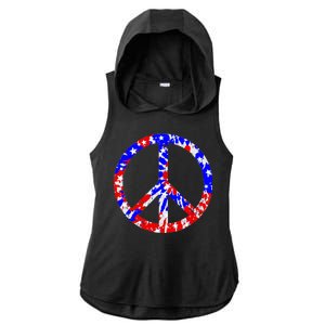 Red White Blue Dyed Peach Sign Stars Ladies PosiCharge Tri-Blend Wicking Draft Hoodie Tank