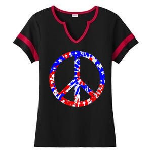 Red White Blue Dyed Peach Sign Stars Ladies Halftime Notch Neck Tee