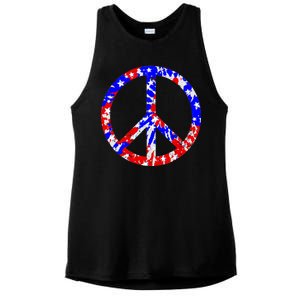 Red White Blue Dyed Peach Sign Stars Ladies PosiCharge Tri-Blend Wicking Tank