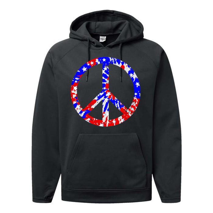 Red White Blue Dyed Peach Sign Stars Performance Fleece Hoodie