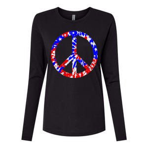 Red White Blue Dyed Peach Sign Stars Womens Cotton Relaxed Long Sleeve T-Shirt