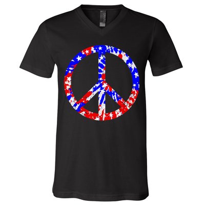 Red White Blue Dyed Peach Sign Stars V-Neck T-Shirt