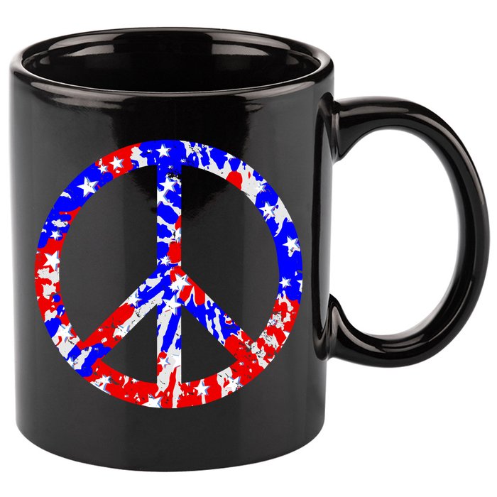 Red White Blue Dyed Peach Sign Stars 11oz C Handle Ceramic Mug