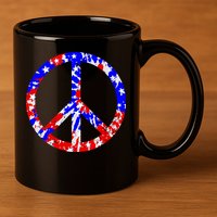 Red White Blue Dyed Peach Sign Stars 11oz C Handle Ceramic Mug