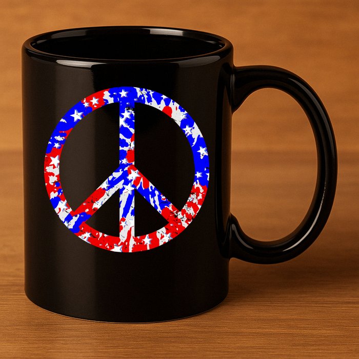 Red White Blue Dyed Peach Sign Stars 11oz C Handle Ceramic Mug