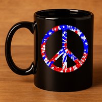 Red White Blue Dyed Peach Sign Stars 11oz C Handle Ceramic Mug