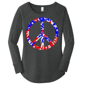 Red White Blue Dyed Peach Sign Stars Women's Perfect Tri Tunic Long Sleeve Shirt