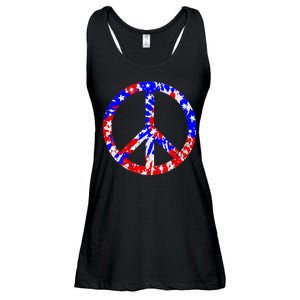 Red White Blue Dyed Peach Sign Stars Ladies Essential Flowy Tank