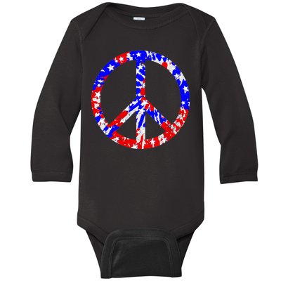 Red White Blue Dyed Peach Sign Stars Baby Long Sleeve Bodysuit