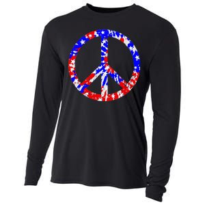 Red White Blue Dyed Peach Sign Stars Cooling Performance Long Sleeve Crew