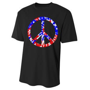 Red White Blue Dyed Peach Sign Stars Performance Sprint T-Shirt