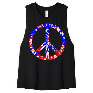 Red White Blue Dyed Peach Sign Stars Women's Racerback Cropped Tank