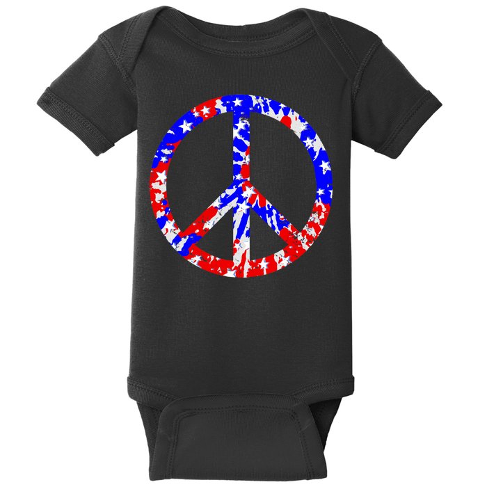 Red White Blue Dyed Peach Sign Stars Baby Bodysuit