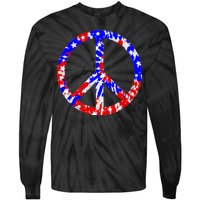 Red White Blue Dyed Peach Sign Stars Tie-Dye Long Sleeve Shirt