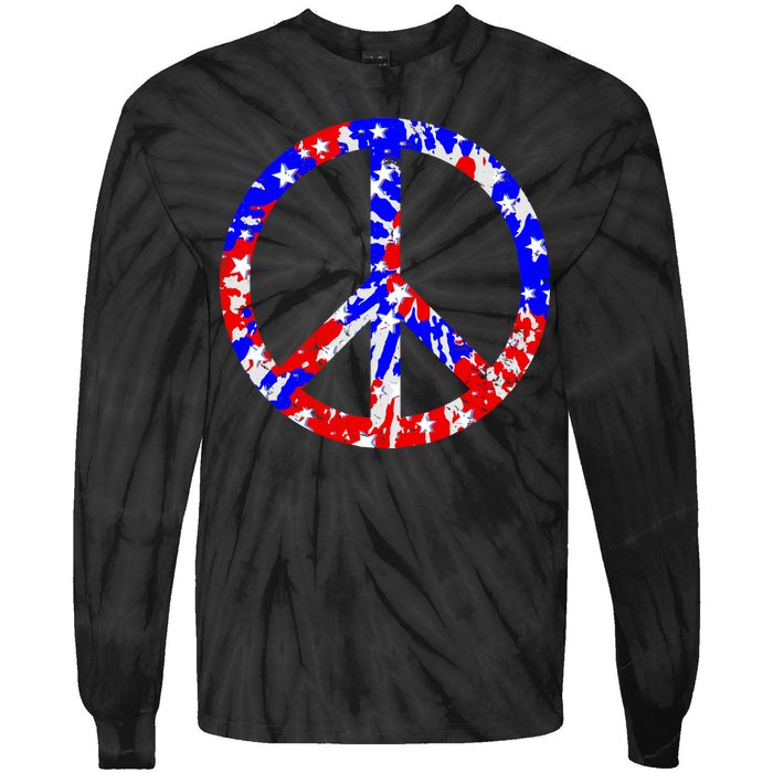 Red White Blue Dyed Peach Sign Stars Tie-Dye Long Sleeve Shirt