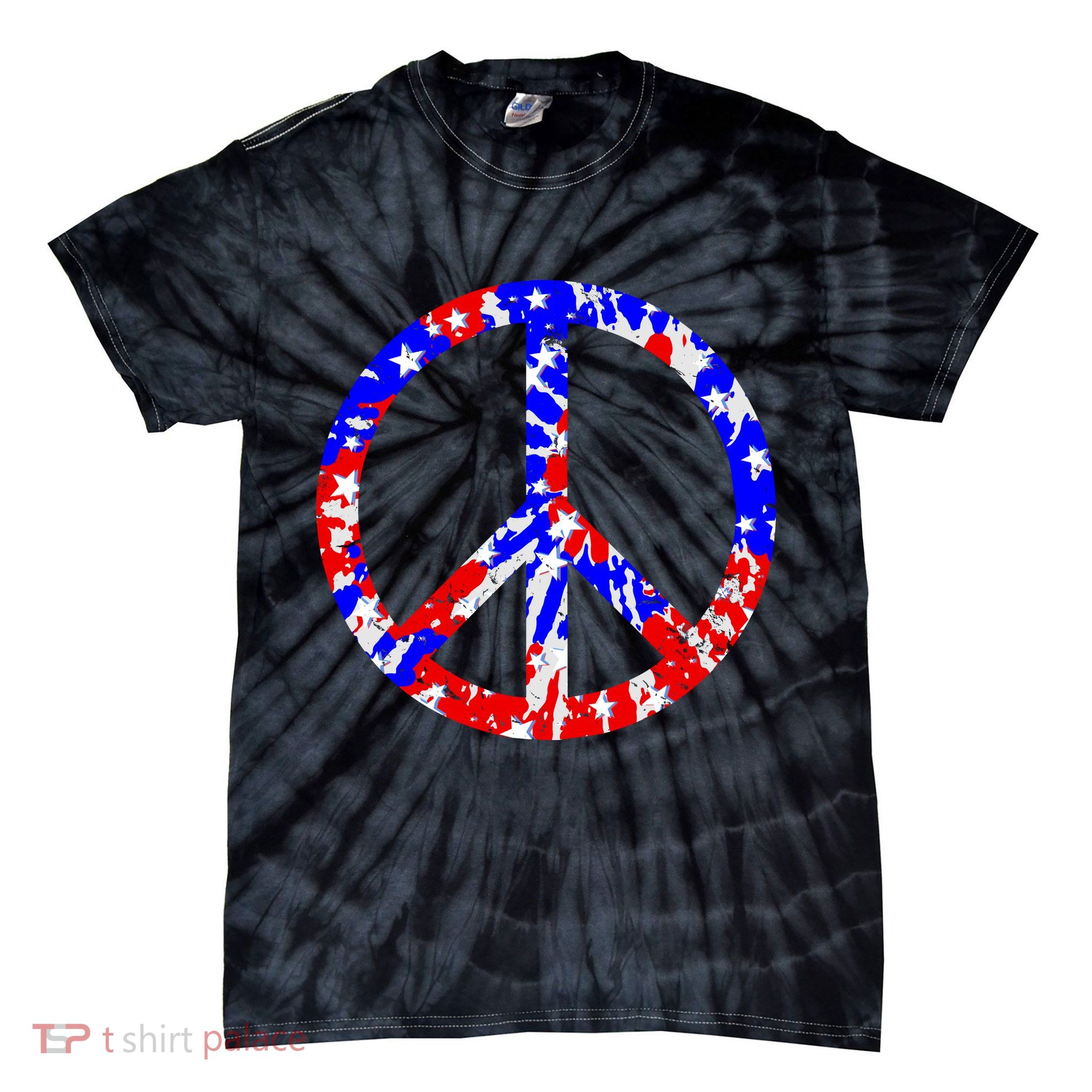 Red White Blue Dyed Peach Sign Stars Tie-Dye T-Shirt