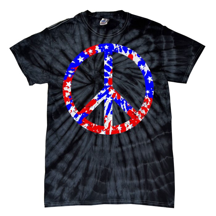 Red White Blue Dyed Peach Sign Stars Tie-Dye T-Shirt