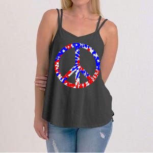 Red White Blue Dyed Peach Sign Stars Women's Strappy Tank